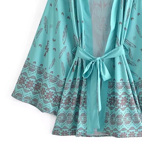 Pink Short Longhorn Belted Kimono - Picture 6 of 9
